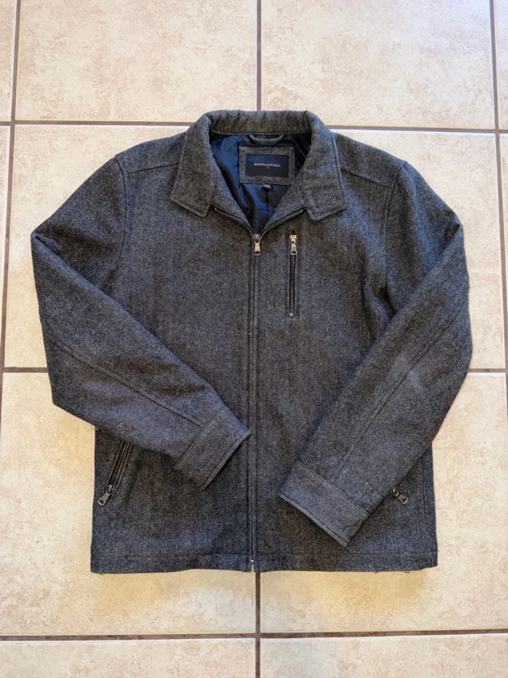 Banana Republic Dark Charcoal Gray Wool-Blend Zip Jacket